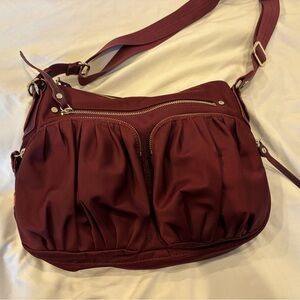 Stylish Pleated Crossbody Bag in Wine Red